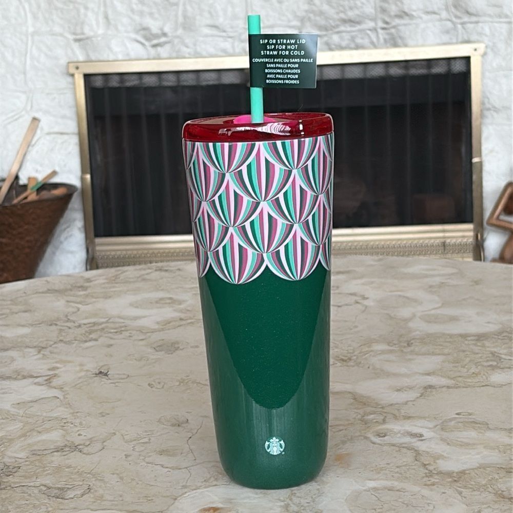 NWT Starbucks 2024 Holiday Green Pink Metallic Hot & Cold Insulated Tumbler